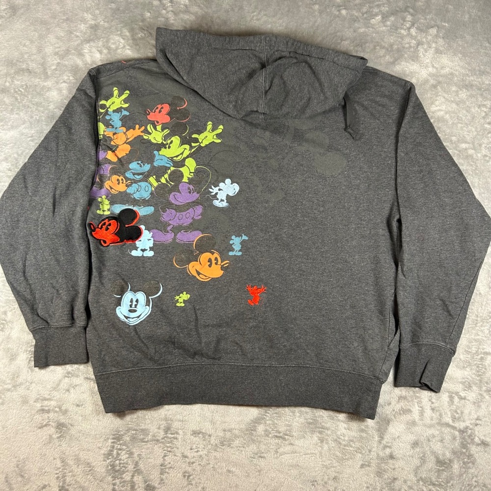 Disneyland Mickey Mouse Full Zip Hoodie Grey Multi Color Collage Embroidered L - Picture 2 of 8